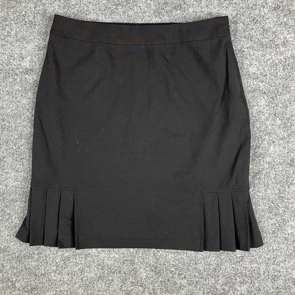 Tahari Skirt Womens Size 6P Black Career Stretch‎ Pencil Pleated Hem Workwear